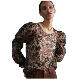Anthropologie Eva Franco Sheer Lace Leopard Blouse Size M